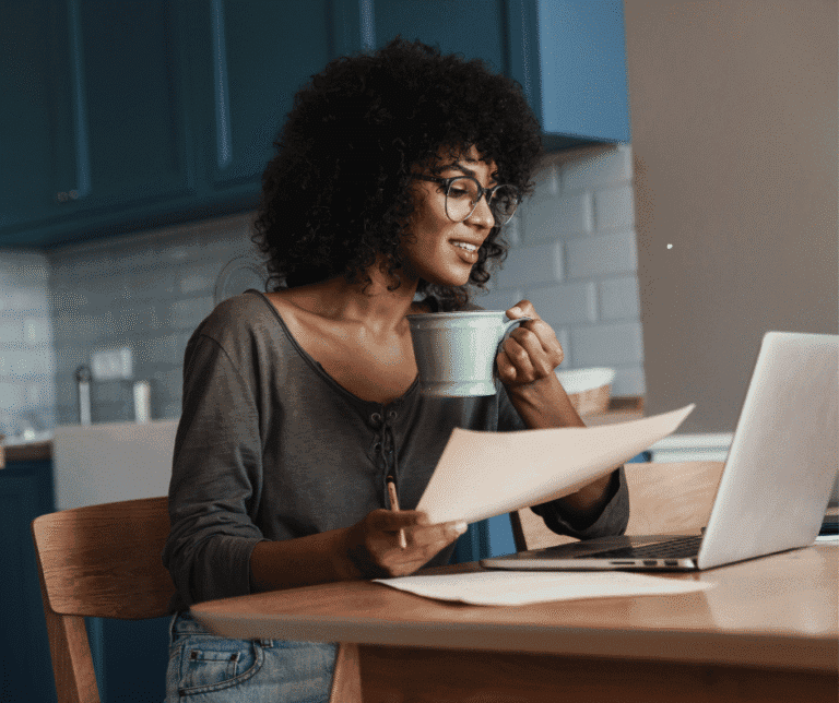 First time homebuyer reviewing her notes