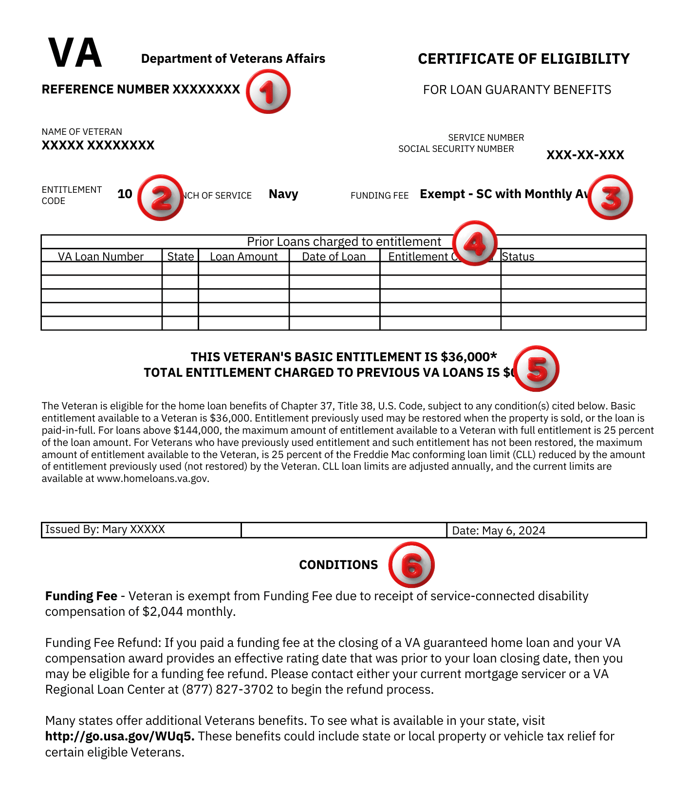 VA loan Certificate of Eligibility example letter